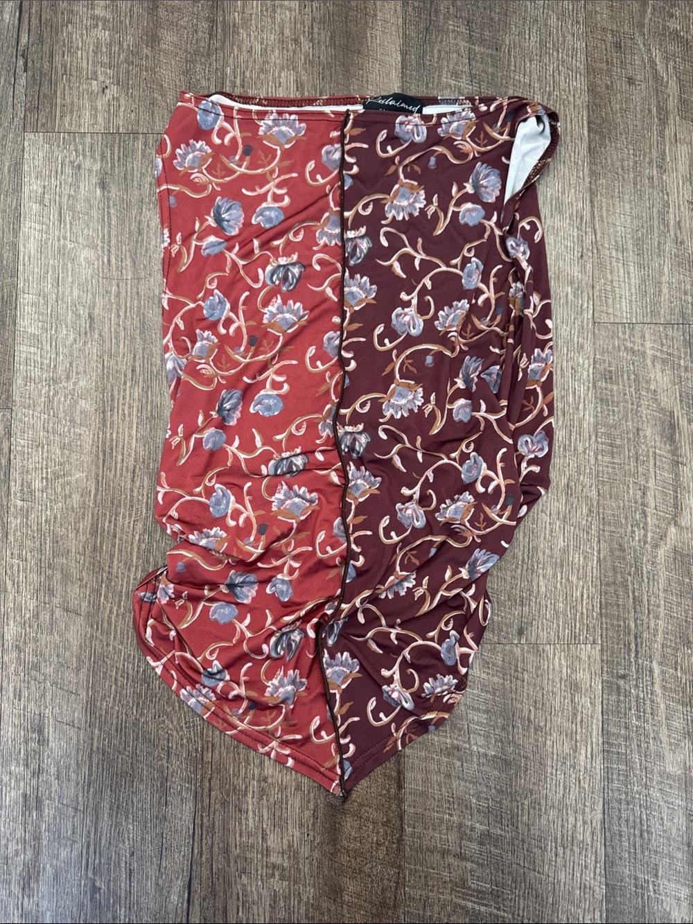 Floral Two-Tone Top in Red and Burgundy
